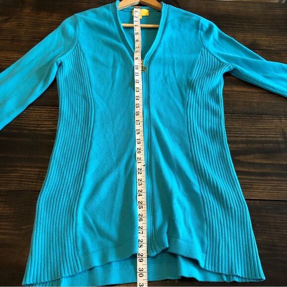 Liz Lange Cardigan Sweater Women’s Size Medium Turquoise Zip Up Coastal Cotton - Picture 6 of 9